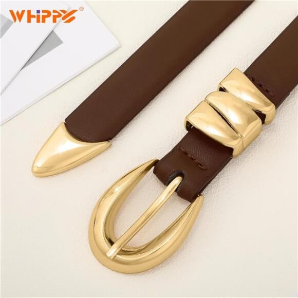 Women Skinny Leather Belt Gold Buckle Waist Belt for Jeans Dresses Casual Fashio - Picture 3 of 6